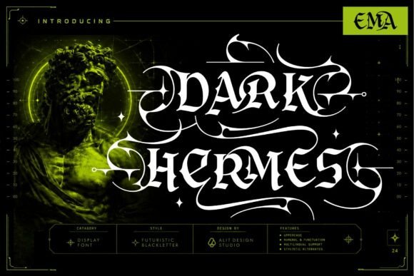 Dark Hermes Typeface: Bold Blackletter for Digital Impact